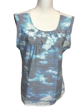 The Limited Sleeveless Striped Abstract Mixed Material Blouse - Size L